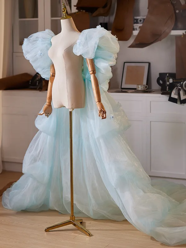 Mode Bleu Fait main Volants en Cascade Promo châle Vestes & Enveloppements 2025 Gonflée
