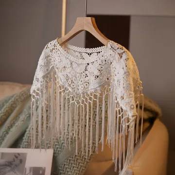 Vintage Vita Spets Blomma Tassel Sjal Casual 2025