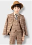 Tan Plaid 5-piece Boys Wedding Suits 2022 Long Sleeve Coat Pants Shirt Tie Vest