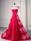 Charmant Fushia Noeud Satin Robe De Bal 2025 Robe Boule Bustier Sans Manches Dos Nu Train De Balayage Robe De Ceremonie