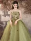 Élégant Vert Cendré Appliques Robe De Bal 2024 Robe Boule Bustier Sans Manches Dos Nu Longue Robe De Ceremonie