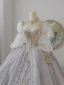 Charmant Blanche Perlage Perle Faux Diamant Paillettes Robe De Mariée 2024 Robe Boule Col Haut Manches de cloche Dos Nu Noeud Tribunal Train Mariage