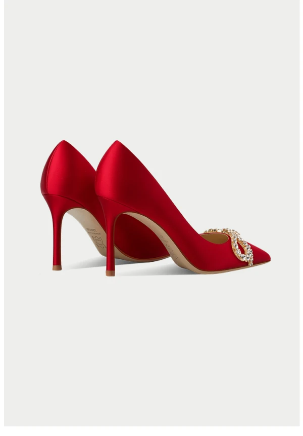 Schöne Rot Strass Schleife Abend Pumps 2024 Leder 8 cm Stilettos Spitzschuh Pumps Hochhackige