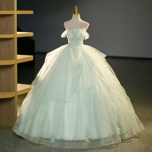 Chic Belle Vert Cendré Volants En Cascade Robe De Bal 2023 Robe Boule Bustier Sans Manches Dos Nu Longue Promo Robe De Ceremonie