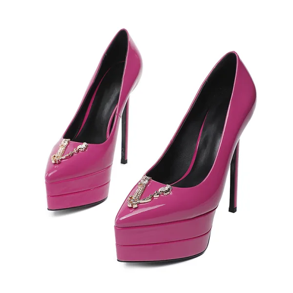 Mote Rød Lær Aften Pumps 2022 Patent Lær 13 cm Stiletthæler Spisse Pumps Høyhælte