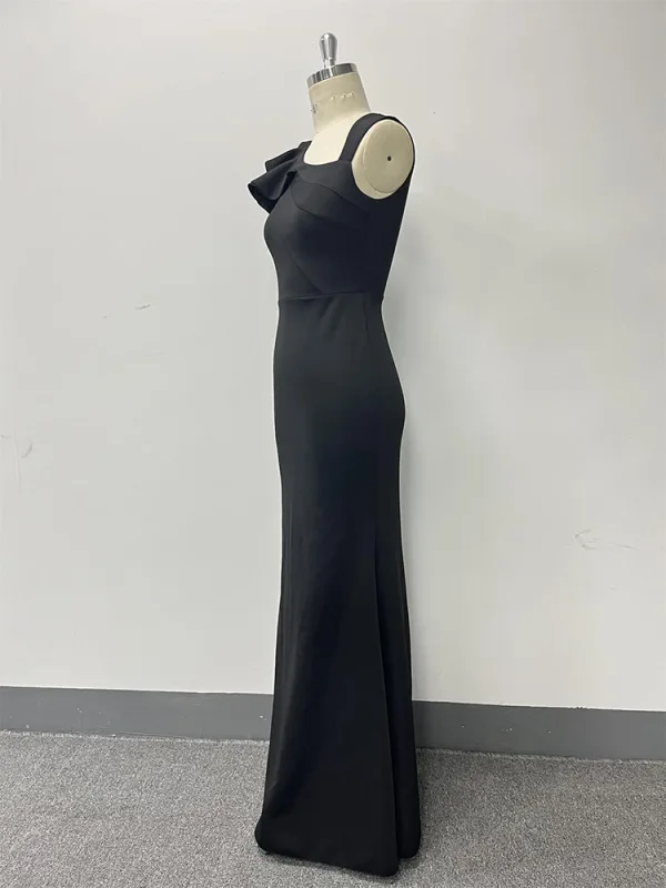 Sexy Black Trumpet / Mermaid Prom Dresses 2024 Square Neckline Sleeveless Floor-Length / Long Prom Formal Dresses