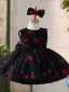 Chic / Beautiful Black Red Sequins Birthday Flower Girl Dresses 2024 Ball Gown Scoop Neck Sleeveless Short Bow