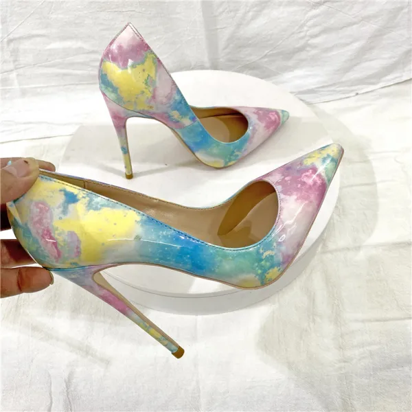 Ungewöhnlich Multifarben Gekritzel Ball Pumps 2022 12 cm Stilettos Spitzschuh Pumps Hochhackige
