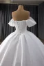 High-end Elegant White Pearl Satin Wedding Dresses 2025 Ball Gown Off-The-Shoulder Short Sleeve Backless Chapel Train Wedding