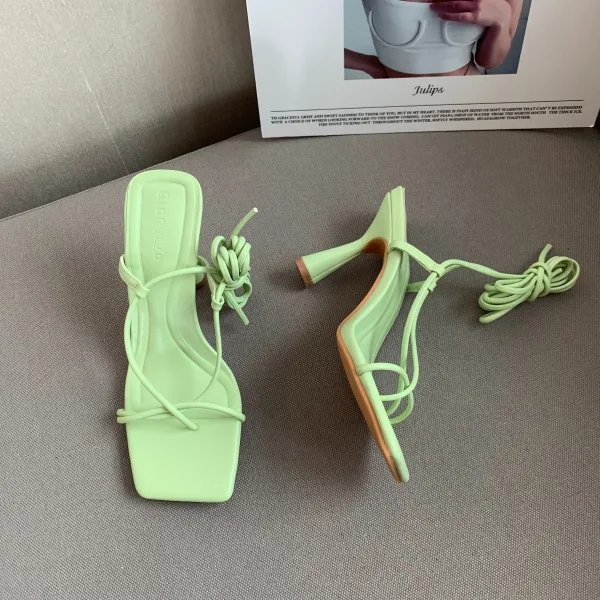 Street Wear Roman Sage Green Womens Sandals 2022 Ankle Strap 8 cm Stiletto Heels Open / Peep Toe Sandals High Heels