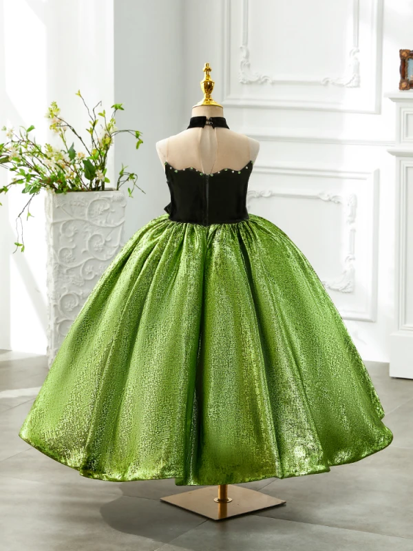 Chic / Beautiful Green Rhinestone Birthday Flower Girl Dresses 2024 Ball Gown Strapless Sleeveless Floor-Length / Long