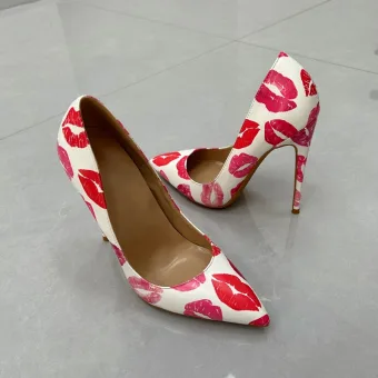 Fashion White Evening Party Printing Pumps 2025 12 Cm Stiletto Heels Pointed Toe High Heels