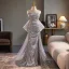 Sexy Silber Grau Pailletten Gespaltete Front Ballkleider 2024 Meerjungfrau Bandeau Ärmellos Rückenfreies Sweep / Pinsel Zug Ball Festliche Kleider