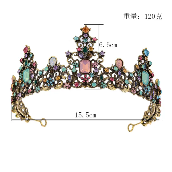 Vintage Multi-Kleuren Rhinestone Bronzen Legering Tiara Bruids Haaraccessoires 2023 Huwelijk