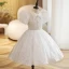 Chic / Belle Blanche Perle Paillettes Anniversaire Robe Ceremonie Fille 2022 Robe Boule Encolure Dégagée Manches Courtes Longue