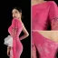 Haut de Gamme Fushia Daim Robe De Soirée 2023 Trompette / Sirène Une épaule Perlage Faux Diamant 3/4 Manches Dos Nu Longue Soirée Robe De Ceremonie