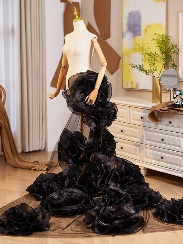 Fashion Black Handmade  Appliques Prom shawl 2025
