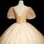 Elegant Champagne Beading Sequins Prom Dresses 2022 Ball Gown Scoop Neck Short Sleeve Backless Floor-Length / Long Prom Formal Dresses