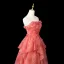 Elegant Watermelon Appliques Printing Prom Dresses 2025 Ball Gown Strapless Sleeveless Backless Sweep Train Prom Formal Dresses