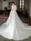 High-end Ivory Satin Appliques Winter Wedding Dresses 2023 Square Neckline A-Line / Princess Long Sleeve Backless Court Train Wedding