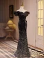 Sexy Black Sequins Evening Dresses 2024 Trumpet / Mermaid Off-The-Shoulder Short Sleeve Backless Floor-Length / Long Evening Party Formal Dresses