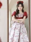 Chic / Beautiful Burgundy Floral Homecoming Graduation Dresses 2023 A-Line / Princess Square Neckline Short Sleeve Backless Bow Floor-Length / Long Formal Dresses