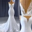 High End Weiß Satin Spitze Blumen Brautkleider / Hochzeitskleider 2023 Meerjungfrau Spaghettiträger Ärmellos Rückenfreies Kapelle-Schleppe Hochzeit