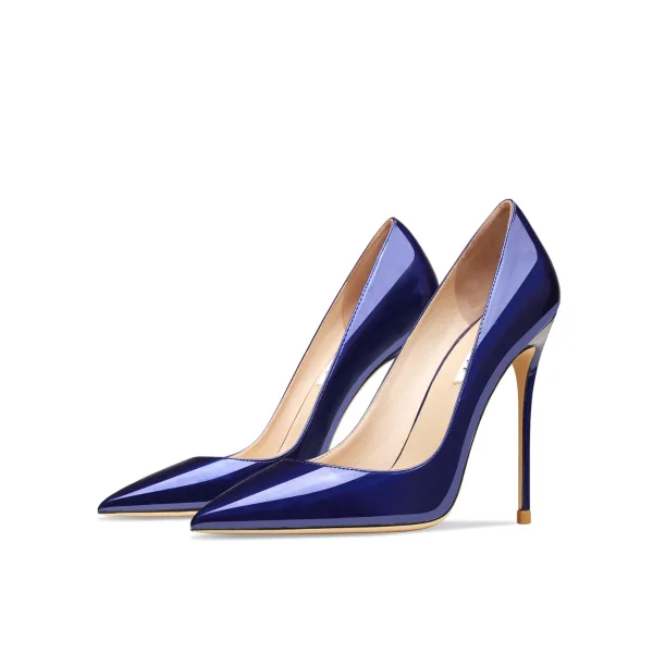 Chic / Belle Bleu Roi Cuir Verni Bureau OL Escarpins 2022 Cuir 10 cm Talons Aiguilles À Bout Pointu Escarpins Talons Hauts