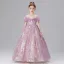Chic / Beautiful Lavender Pearl Sequins Lace Flower Birthday Flower Girl Dresses 2025 Ball Gown Scoop Neck Short Sleeve Floor-Length / Long
