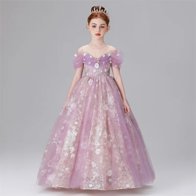 IMEKIS Bloemenmeisjesjurk, prinsessenjurk, kant, tule, tutu, pailletten