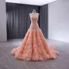 High-end Blushing Pink Handmade  Beading Sequins Cascading Ruffles Prom Dresses 2024 Ball Gown Strapless Sleeveless Backless Court Train Prom Formal Dresses