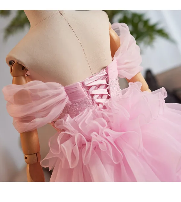 Luxus / Herrlich Pink Handgefertigt Perlenstickerei Pailletten Fallende Rüsche Ballkleider 2025 Meerjungfrau Off Shoulder Ärmellos Rückenfreies Sweep / Pinsel Zug Festliche Kleider