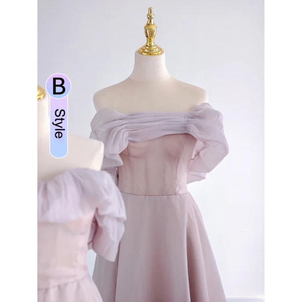Modest / Simple Lavender Bridesmaid Dresses 2023 A-Line / Princess Off-The-Shoulder Short Sleeve Backless Floor-Length / Long Bridesmaid Dresses