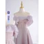 Modest / Simple Lavender Bridesmaid Dresses 2023 A-Line / Princess Off-The-Shoulder Short Sleeve Backless Floor-Length / Long Bridesmaid Dresses