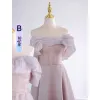Modest / Simple Lavender Bridesmaid Dresses 2023 A-Line / Princess Off-The-Shoulder Short Sleeve Backless Floor-Length / Long Bridesmaid Wedding Party Dresses