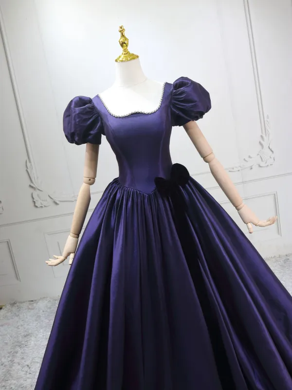 Elegante Violett Ballkleider 2025 Ballkleid Eckiger Ausschnitt Geschwollenes Kurze Ärmel Rückenfreies Lange Ball Festliche Kleider