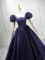Elegante Violett Ballkleider 2025 Ballkleid Eckiger Ausschnitt Geschwollenes Kurze Ärmel Rückenfreies Lange Ball Festliche Kleider