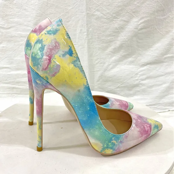 Ungewöhnlich Multifarben Gekritzel Ball Pumps 2022 12 cm Stilettos Spitzschuh Pumps Hochhackige