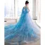Charmant Himmelblau Pailletten Mit Umhang Ballkleider 2025 Ballkleid Bandeau Ärmellos Rückenfreies Hof-Schleppe Festliche Kleider