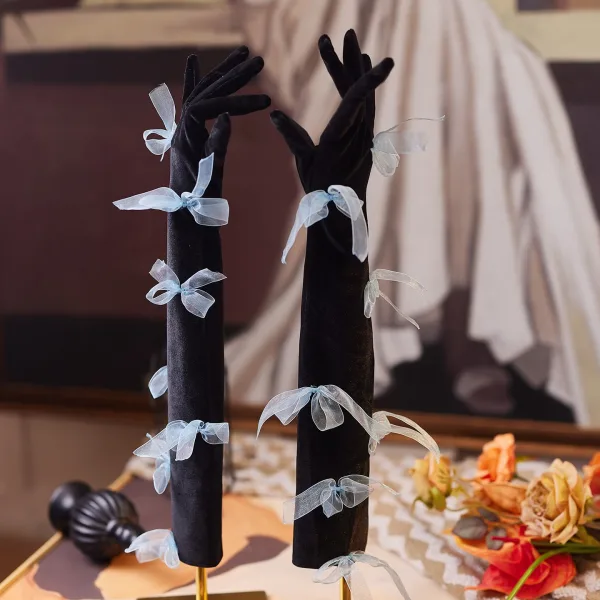 Vintage Audrey Hepburn-Stil Schwarz Handgefertigt Schleife Hochzeit Brauthandschuhe 2026