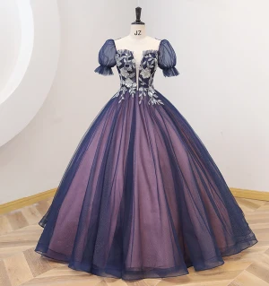 Vintage Originale Bleu Marine Paillettes Robe De Bal 2022 Robe Boule Encolure Dégagée Manches Courtes Dos Nu Longue Promo Robe De Ceremonie