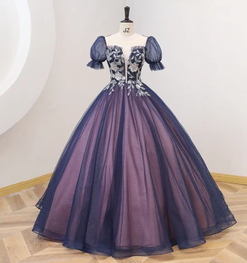 Vintage Originale Bleu Marine Paillettes Robe De Bal 2022 Robe Boule Encolure Dégagée Manches Courtes Dos Nu Longue Promo Robe De Ceremonie
