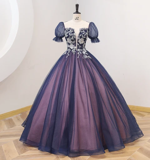 Vintage Marino Oscuro Lentejuelas Vestidos de gala 2022 Ball Gown Scoop Escote Manga Corta Sin Espalda Largos Gala Vestidos Formales
