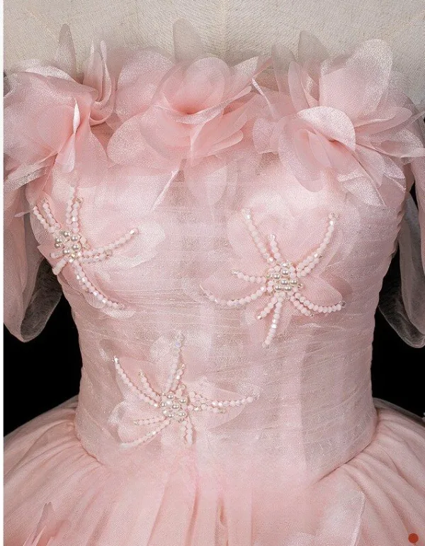 Flower Fairy Blushing Pink Appliques Beading Prom Dresses 2026 Ball Gown Off-The-Shoulder Sleeveless Backless Floor-Length / Long Formal Dresses