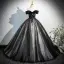Elegant Black Appliques Sequins Prom Dresses 2025 Ball Gown Off-The-Shoulder Sleeveless Backless Floor-Length / Long Prom Formal Dresses