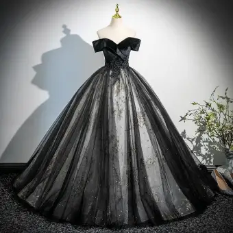 Elegantes Negro Apliques Lentejuelas Vestidos De Gala 2025 Ball Gown Fuera Del Hombro Sin Mangas Sin Espalda Largos Gala Vestidos Formales