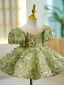 Charming Sage Green Beading Sequins Birthday Short Flower Girl Dresses 2023 Ball Gown Scoop Neck Puffy Short Sleeve