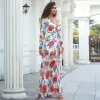 Bohemia Printing White Beach Maxi Dresses 2022 A-Line / Princess V-Neck Floor-Length / Long Long Sleeve Women Dresses