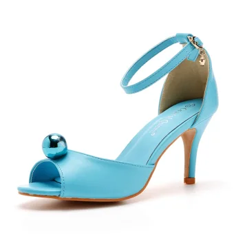 Modest Simple Summer Sky Blue Pearl Prom Womens Sandals 2023 Ankle Strap 7 Cm Stiletto Heels Open Peep Toe Sandals High Heels