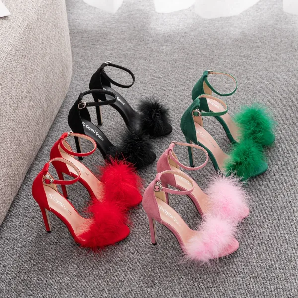 Sexy Rougissant Rose Daim Promo Sandales Femme 2024 Bride Cheville 11 cm Talons Aiguilles Peep Toes / Bout Ouvert Sandales Talons Hauts